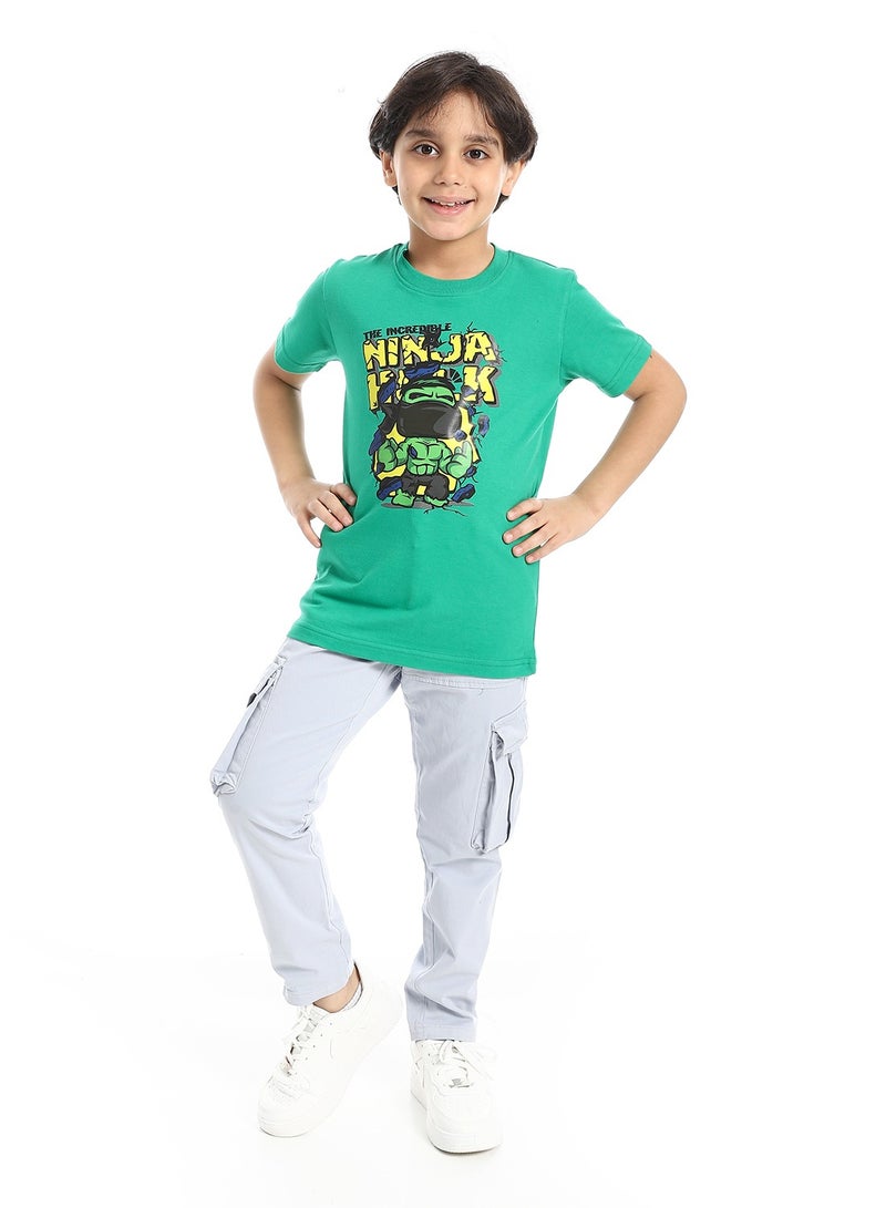 Andora Round Neck Printed Short Sleeve Boy T-shirt_Turquoise - Image 5