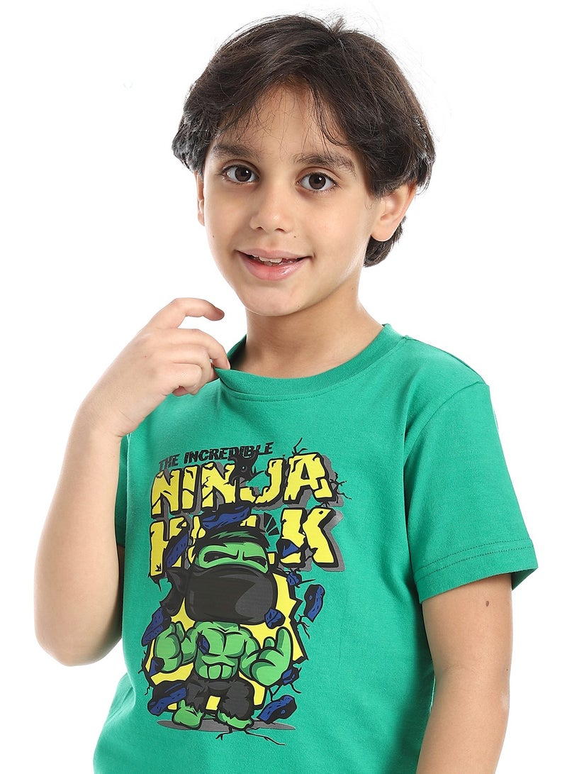 Andora Round Neck Printed Short Sleeve Boy T-shirt_Turquoise - Image 4
