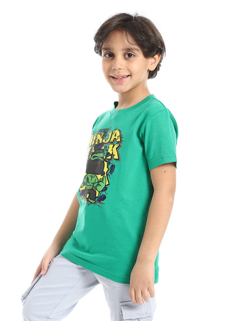 Andora Round Neck Printed Short Sleeve Boy T-shirt_Turquoise - Image 2