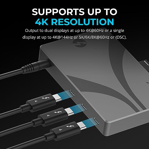 SABRENT Thunderbolt 4 Hub, 60W Charging USB-C Dock for Laptops, 3X TB4 + 1x USB-A, Supports Dual 4K@60Hz or 8K@60Hz Display, Certified TB4 Cable, macOS/Windows Compatible (HB-TBT4) - Image 4