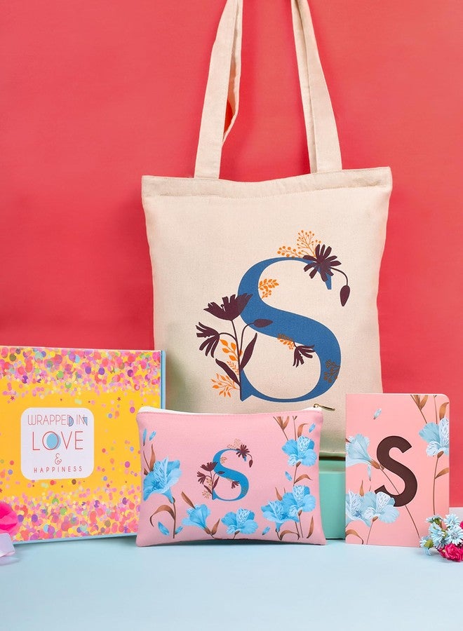 DOODLE Monogram S Diary Gift Set – B6 Soft Bound Ruled Notebook with Tote Bag & Zipper Pouch – Premium Stationery Gift Set for Women & Girls | Perfect Personalised Gift Set for Women's Day - Image 1