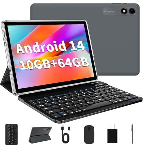 EDDBNi Android 14 Tablet 10.1 inch Tablet 2024 Latest Tablets with Keyboard Mouse 10GB+64GB 1TB Expand 6000mAh Octa-Core Processor Dual Camera WiFi 1280x800 IPS 18W Fast Charging (Black) - Image 1