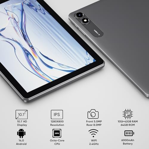 EDDBNi Android 14 Tablet 10.1 inch Tablet 2024 Latest Tablets with Keyboard Mouse 10GB+64GB 1TB Expand 6000mAh Octa-Core Processor Dual Camera WiFi 1280x800 IPS 18W Fast Charging (Black) - Image 5