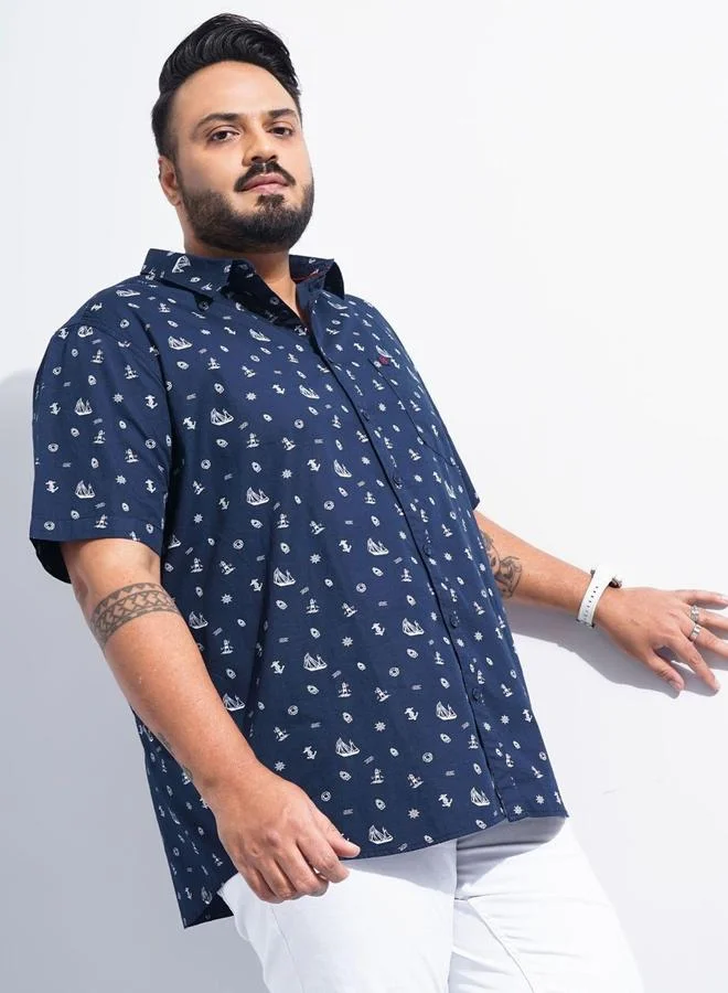 Take Two Plus Men Navy Regular Fit Printed Casual Shirt By HardSoda