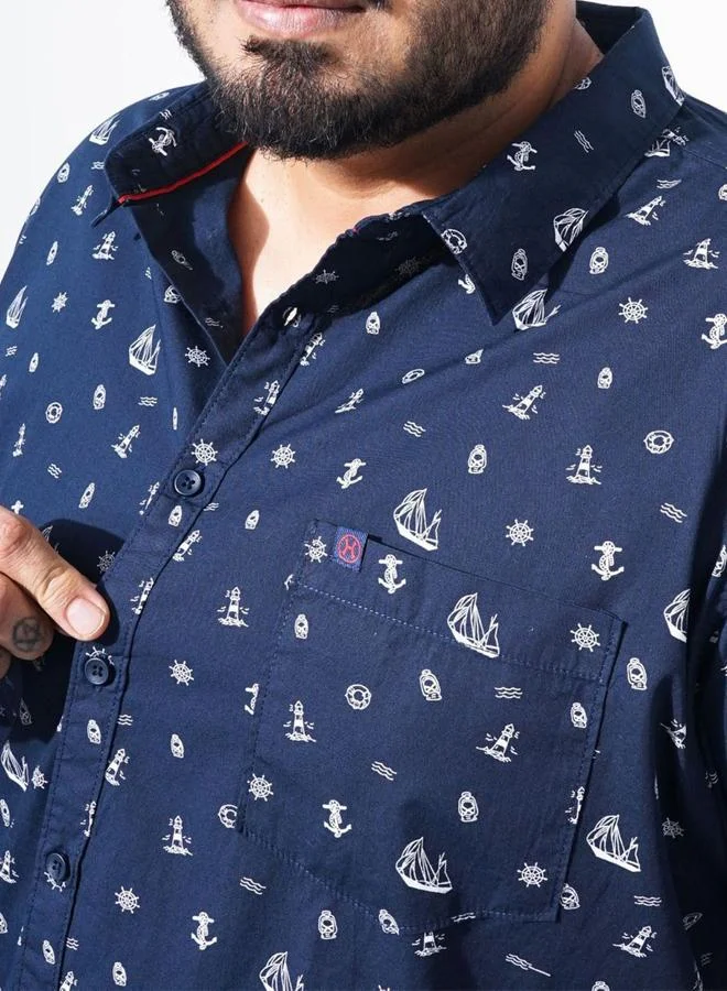Take Two Plus Men Navy Regular Fit Printed Casual Shirt By HardSoda