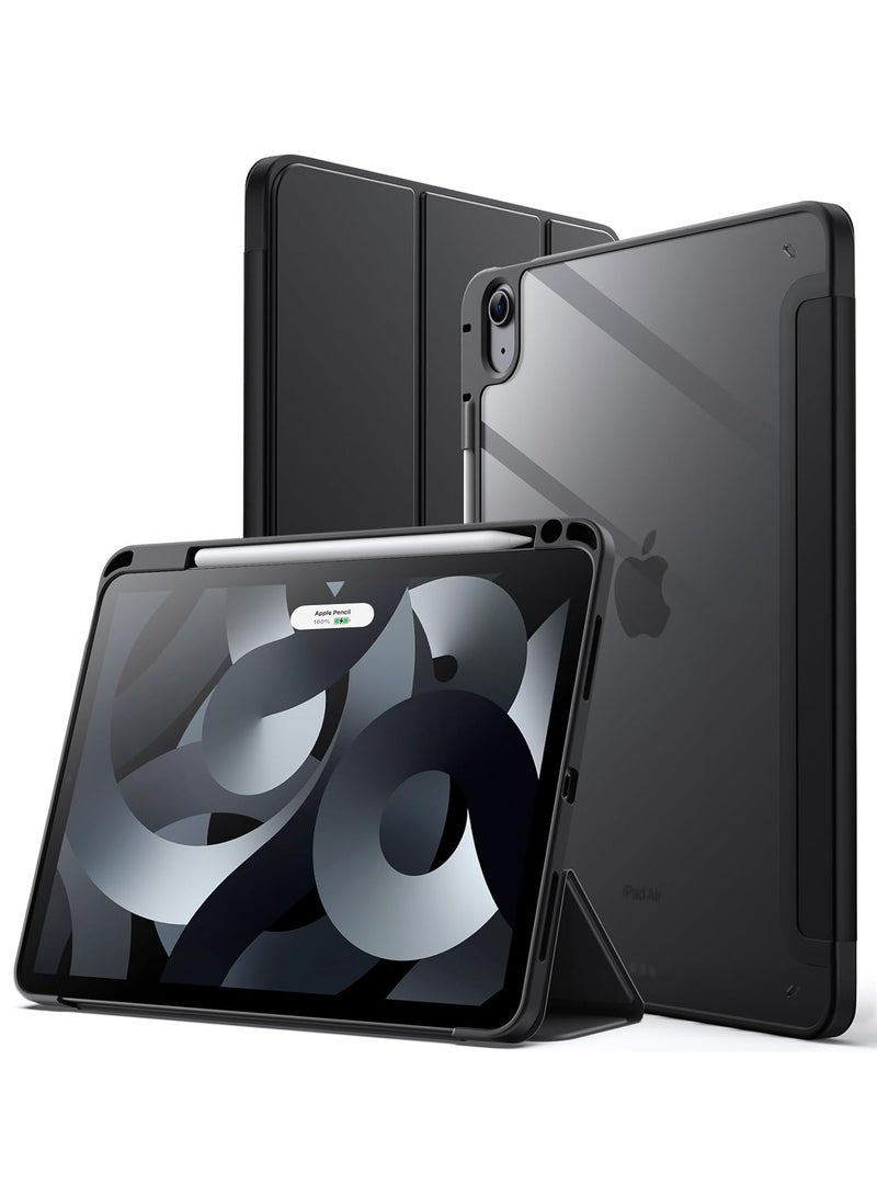 DUSALA iPad Air 11-Inch M3/M2 (2025/2024), iPad Air 5/4 (2022/2020 5th/4th) with Pencil Holder, Clear Transparent Back Slim Stand Shockproof Tablet Cover, Auto Wake/Sleep Black - Image 1