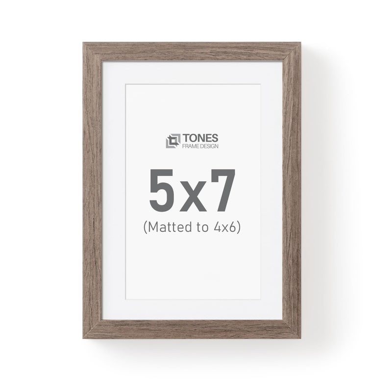 TONES FRAME DESIGN 5x7 Picture Frame  5x7 Frame Matted to 4x6  Wood Veneer Finish 5 x 7 Photo Frame with Mat Plexiglass & Stand for Tabletop & Wall Display  Dark Oak  1 Pack - Image 1