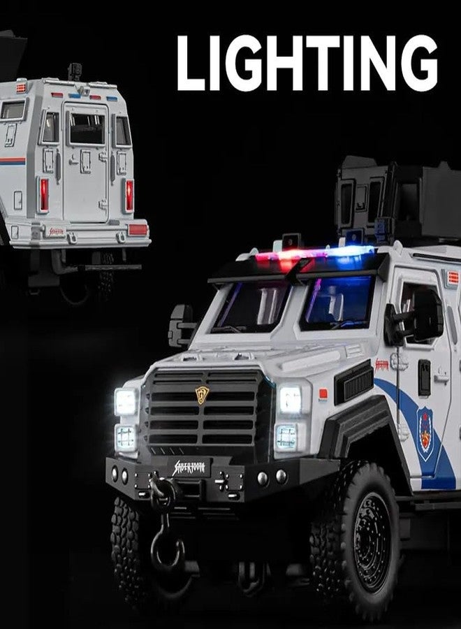 FEXXA Compatible for 1:24 Saber-Toothed Tiger Alloy Armored Car Model, Collectible Diecast Armoured Explosive Protected Vehicle Toy, Pull Back Toy Car with Sound and Light for Adult Kids (White) - Image 5