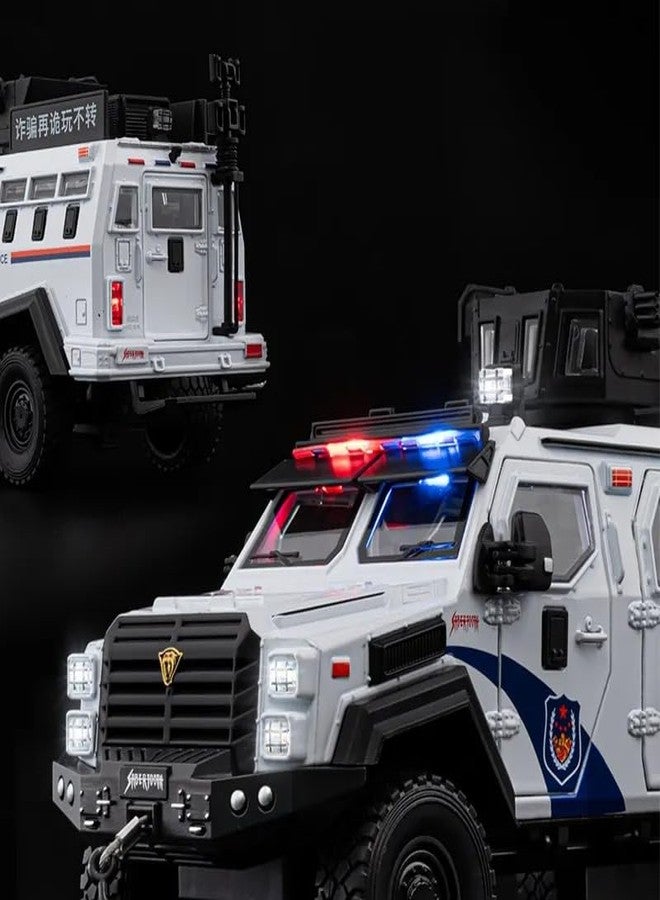 FEXXA Compatible for 1:24 Saber-Toothed Tiger Alloy Armored Car Model, Collectible Diecast Armoured Explosive Protected Vehicle Toy, Pull Back Toy Car with Sound and Light for Adult Kids (White) - Image 2