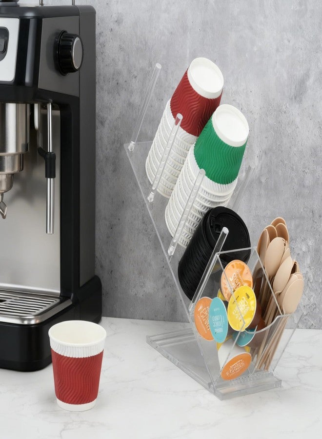 LYHLYA 5-Compartment Acrylic Cup Dispenser with Lid Holder, Coffee Cup Organizer for Disposable Cups, Straws and Pods, Countertop Coffee Station - Image 3