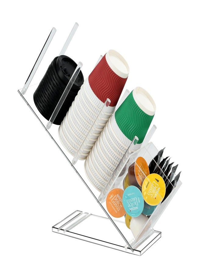 LYHLYA 5-Compartment Acrylic Cup Dispenser with Lid Holder, Coffee Cup Organizer for Disposable Cups, Straws and Pods, Countertop Coffee Station - Image 1