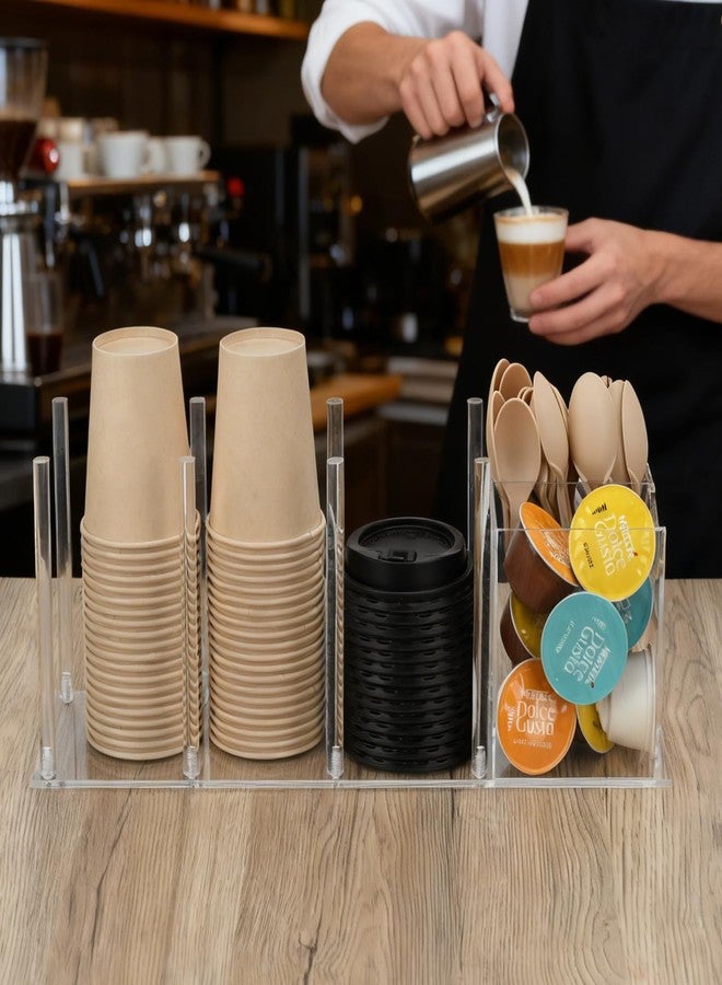 LYHLYA 5-Compartment Acrylic Cup Dispenser with Lid Holder, Coffee Cup Organizer for Disposable Cups, Straws and Pods, Countertop Coffee Station - Image 4