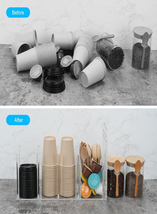 LYHLYA 5-Compartment Acrylic Cup Dispenser with Lid Holder, Coffee Cup Organizer for Disposable Cups, Straws and Pods, Countertop Coffee Station - Image 5