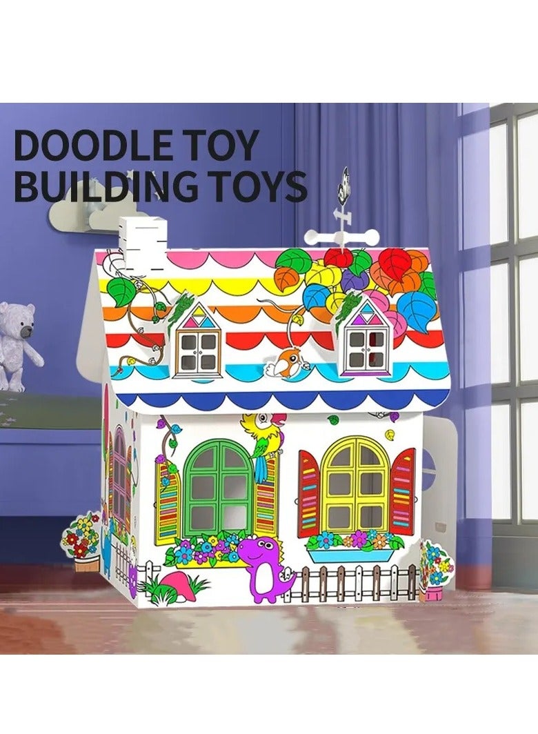 كيكو بيت لعب للأطفال من الورق المقوى ثلاثي الأبعاد، نشاط حرفي ومسرح من الورق المقوى للأطفال، للتلوين واللعب التظاهري، نشاط حرفي تعليمي للأطفال - Image 1