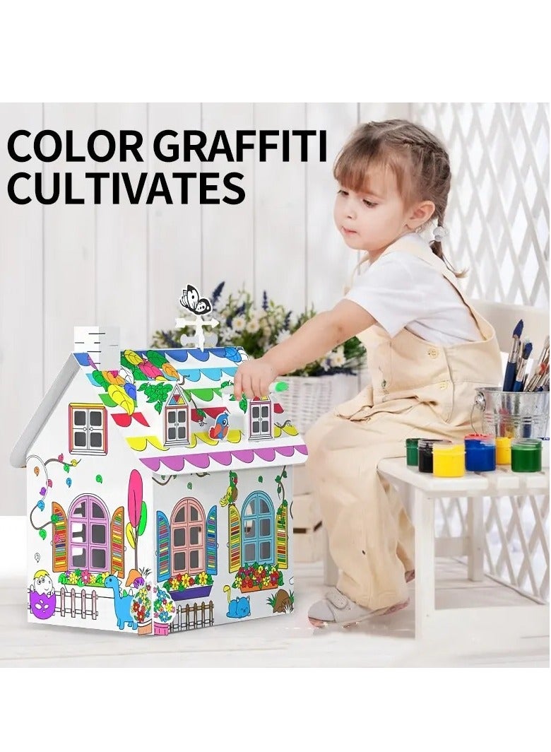 كيكو بيت لعب للأطفال من الورق المقوى ثلاثي الأبعاد، نشاط حرفي ومسرح من الورق المقوى للأطفال، للتلوين واللعب التظاهري، نشاط حرفي تعليمي للأطفال - Image 2