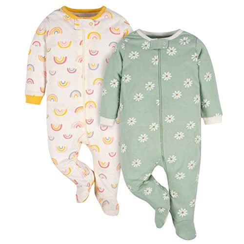 Gerber Baby Girls 2pack N Play And Toddler Sleepers Golden Floral 03 Months US - Image 1