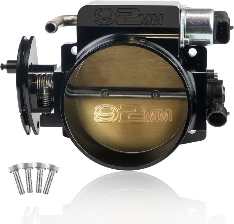 POSENG 92mm Throttle Body 4-Bolt for LS1 LS2 LS3 LS6 LS7 LSX Drive by Cable with Throttle Position Sensors TPS IAC Aluminum Black HTRACING - Image 1
