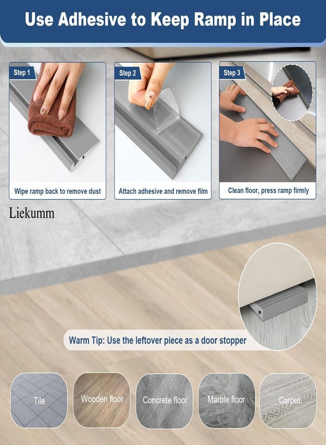 LIEKUMM 0.4" Rise Threshold Ramp, 35.4" Wide Non-Slip Solid Threshold Wheelchair Ramp, Capacity 1700lbs, PVC Threshold Ramp for Doorways, Curb Ramp, Cuttable, Grey - Image 4