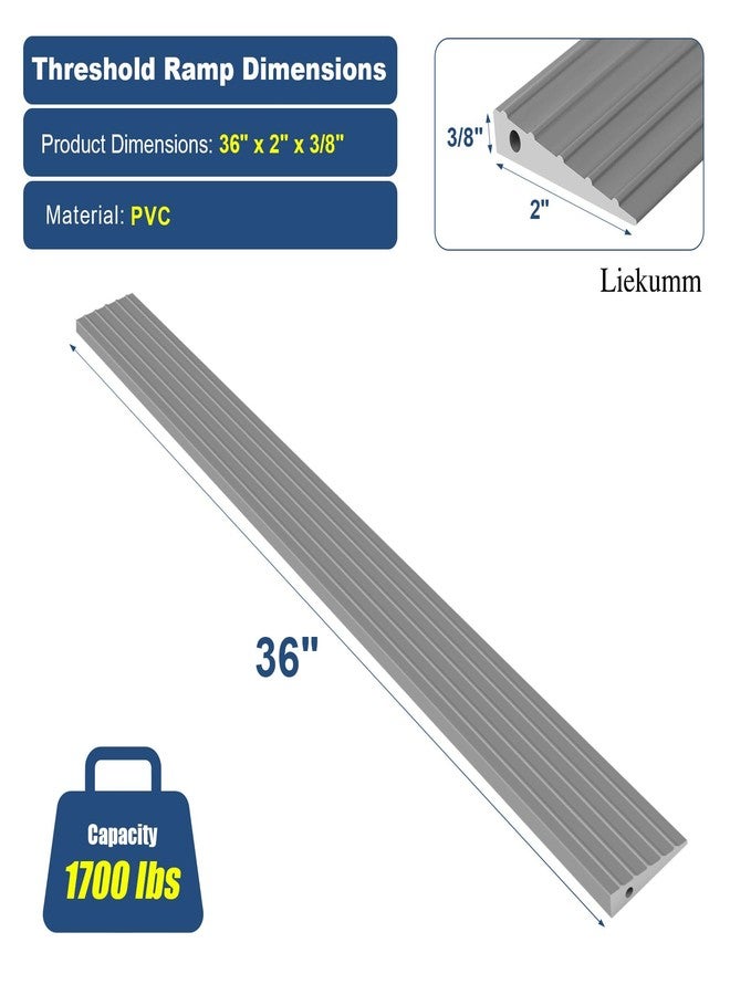 LIEKUMM 0.4" Rise Threshold Ramp, 35.4" Wide Non-Slip Solid Threshold Wheelchair Ramp, Capacity 1700lbs, PVC Threshold Ramp for Doorways, Curb Ramp, Cuttable, Grey - Image 2
