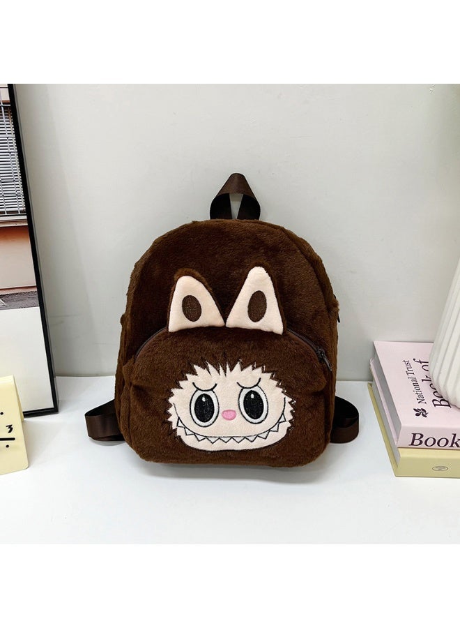 Kawaii Labubu Cartoon Plush Kids Backpack Brown 