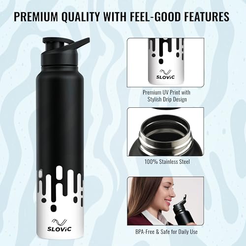 SLOVIC Steel Water Bottle 1 Ltr | UV Print Fridge Bottle with Sipper Cap | 100% BPA Free & leak-Proof | Water Bottle for School Kids | Sipper Water Bottles for Adults | Ideal for Gym, Office, Travel - Image 3