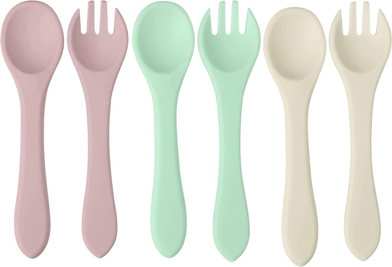 PandaEar Silicone Baby Spoon and Fork Set  6 Pack First Stage Toddler Self Feeding Utensils 612 Months  LED Weaning Spoons - Image 1