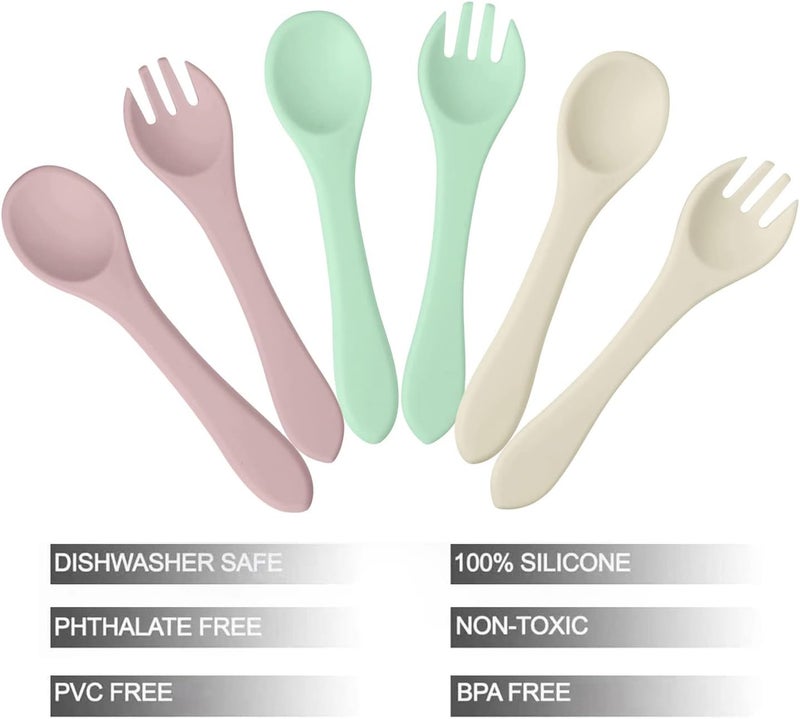PandaEar Silicone Baby Spoon and Fork Set  6 Pack First Stage Toddler Self Feeding Utensils 612 Months  LED Weaning Spoons - Image 4