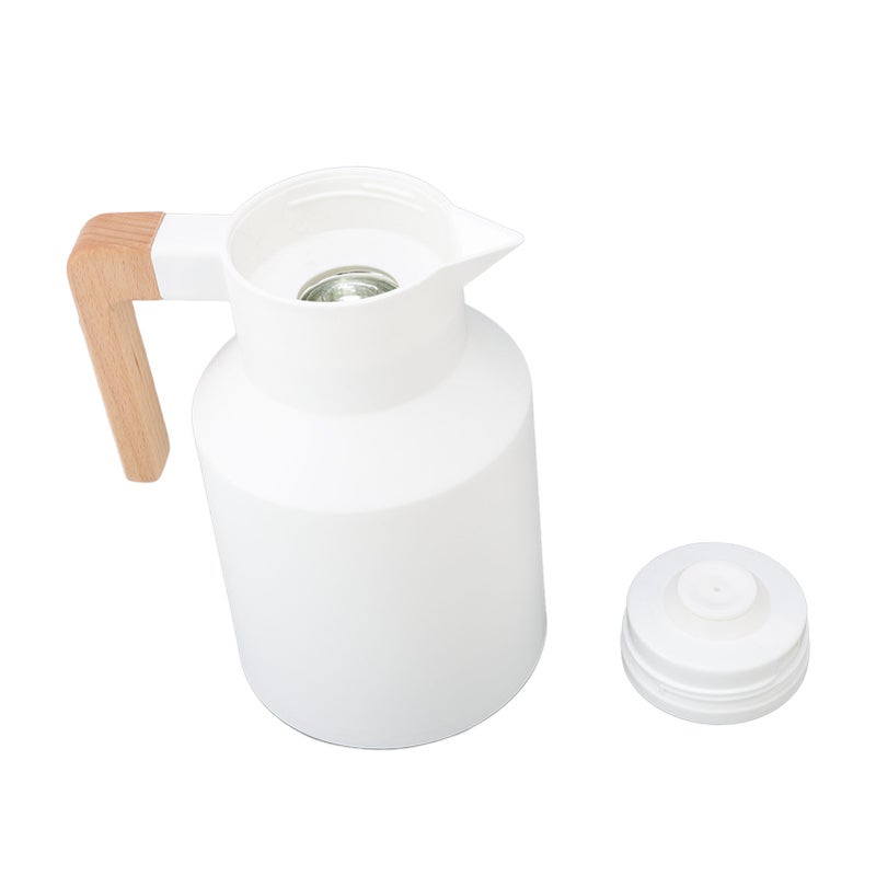 Coffee Carafe 1000ml Wooden Handle Double Wall Vacuum Heat Retention Thermal Coffee Carafe for Tea Juices Coffee White - Image 4