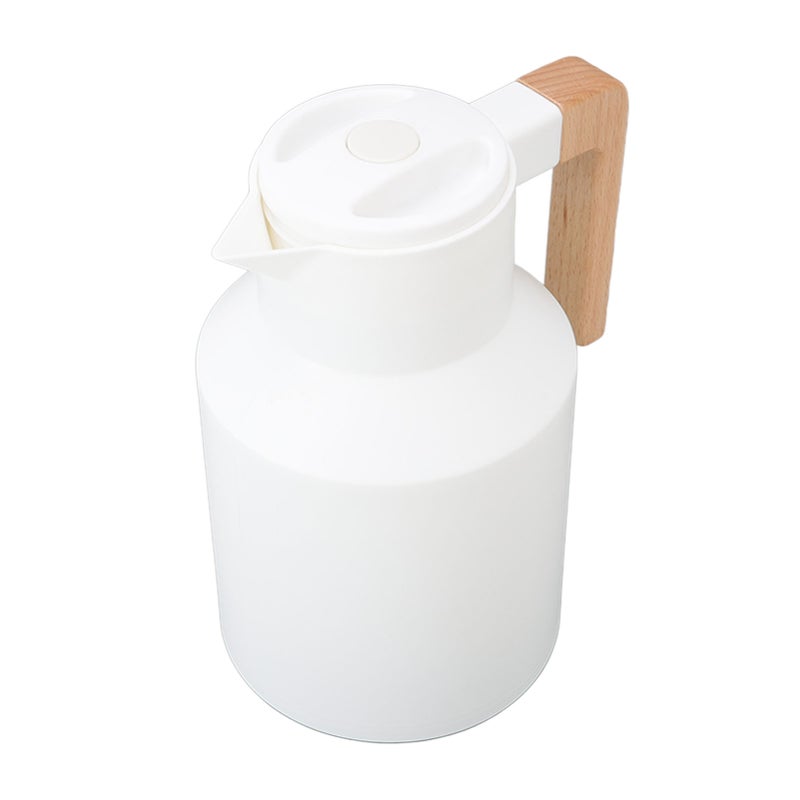 Coffee Carafe 1000ml Wooden Handle Double Wall Vacuum Heat Retention Thermal Coffee Carafe for Tea Juices Coffee White - Image 3