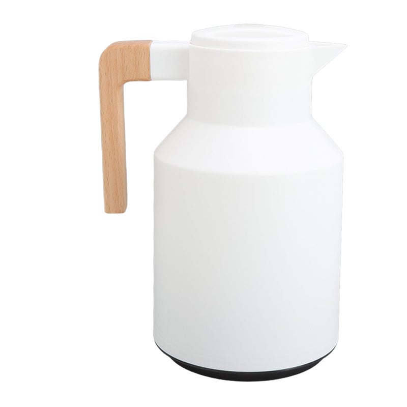 Coffee Carafe 1000ml Wooden Handle Double Wall Vacuum Heat Retention Thermal Coffee Carafe for Tea Juices Coffee White - Image 1