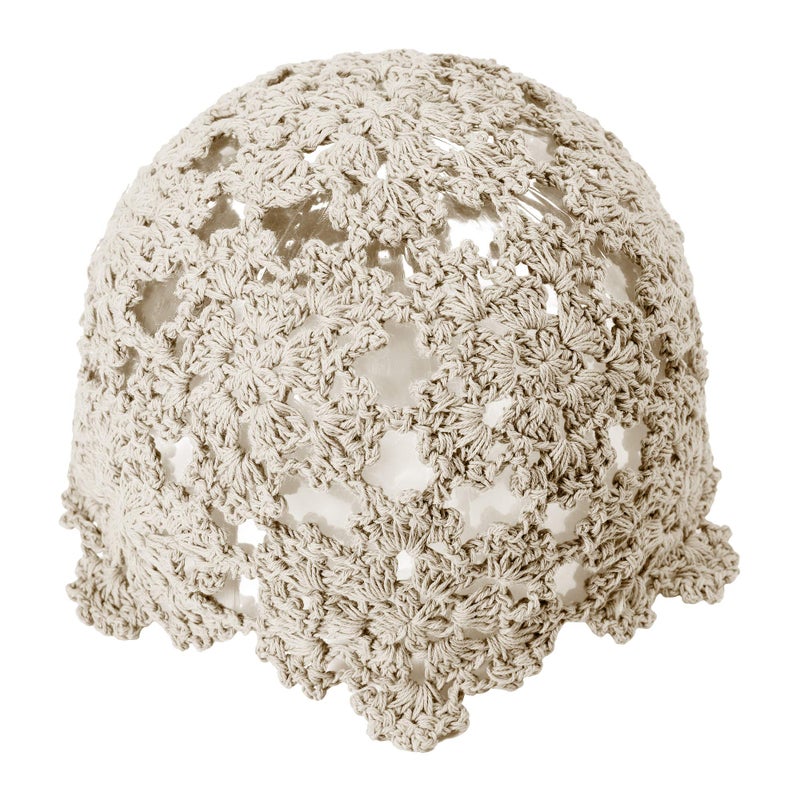 ZLYC Women Cotton Crochet Skull Cap Handmade Knit Cutout Floral Beanie Hat (Beige) - Image 5