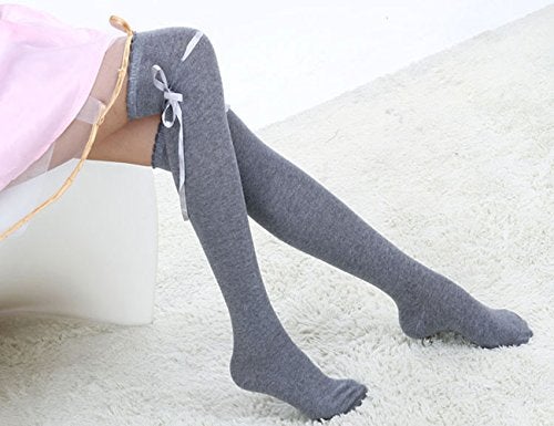 Patiky Women's Thigh High Socks Lolita Gothic Over Knee High Stocking Lace Up Thigh Stockings Girl Uniform Dress Long Socks PTK02 (US, Alpha, One Size, Gray) - Image 3