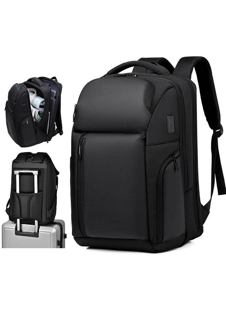 SamoDani Expandable Business Laptop Backpack with USB Charging Port, Anti-Theft & Water-Resistant, 36-59L, Black - Image 1