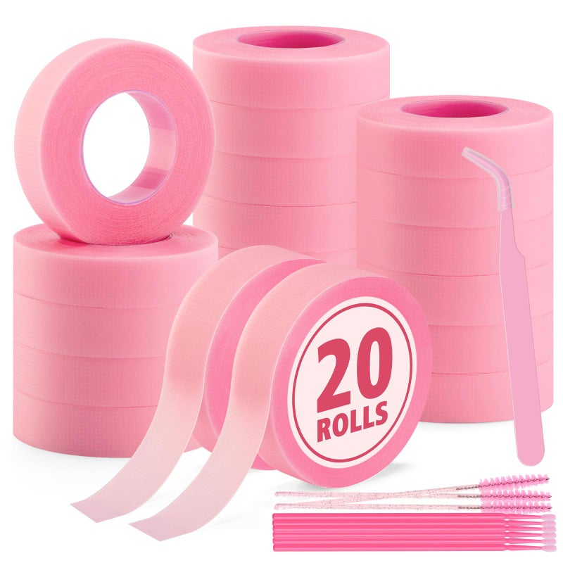 NEOACT 20 Rolls Pink Lash Tape for Eyelash Extensions, Breathable PE Micropore Eyelash Tape, Low Irritation Lash Extension Supplies for Salon and Home Use, 0.47 x 10 Yd - Image 1