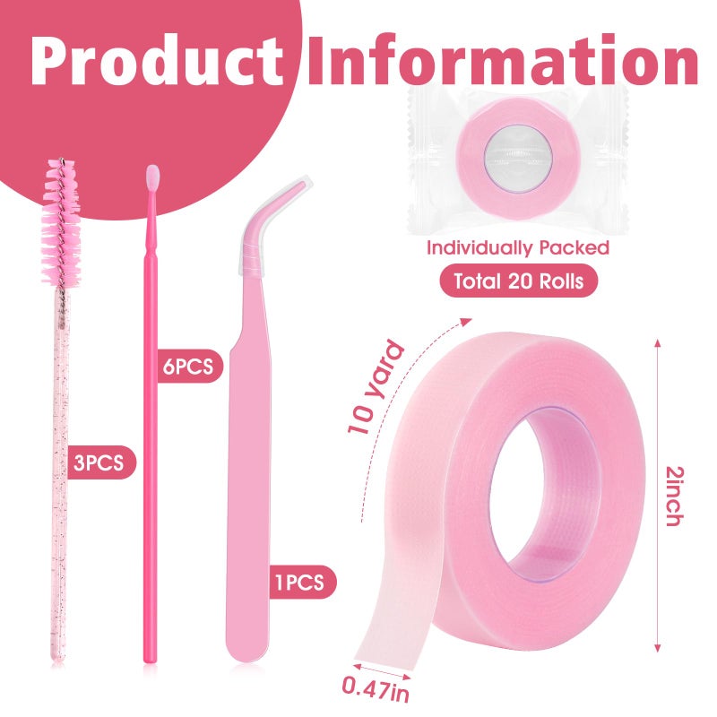 NEOACT 20 Rolls Pink Lash Tape for Eyelash Extensions, Breathable PE Micropore Eyelash Tape, Low Irritation Lash Extension Supplies for Salon and Home Use, 0.47 x 10 Yd - Image 3