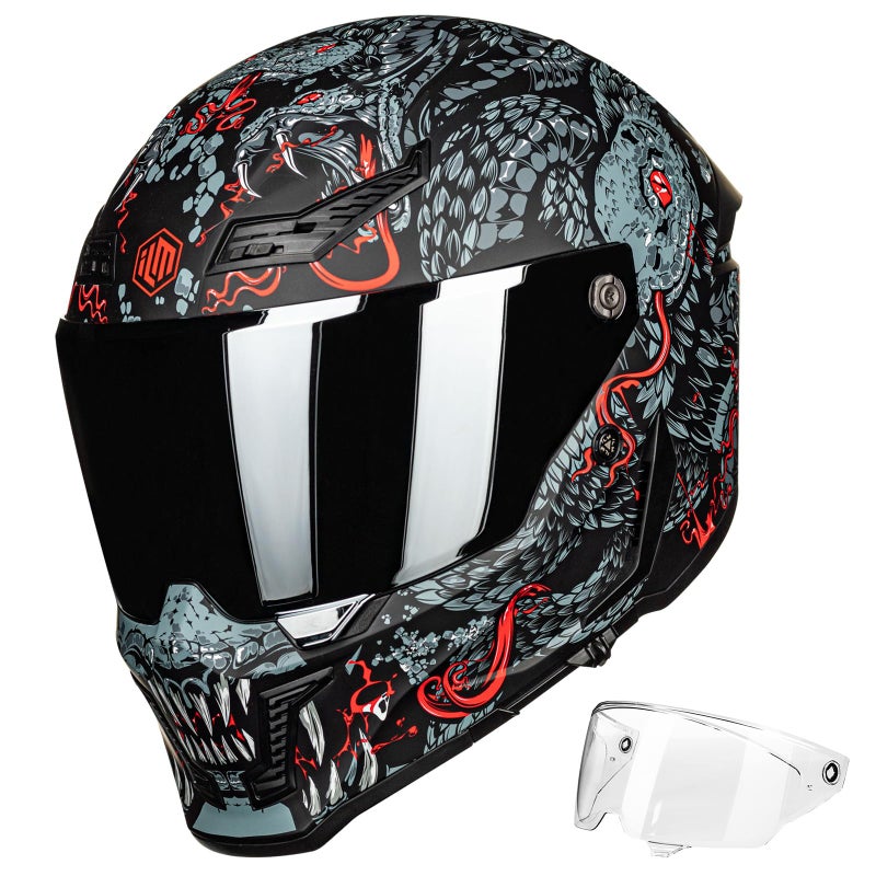 ILM Motorcycle Helmets for Adult Men Women Full Face DOT ECE Powersports Dual Visor Street Racing Helmet with Pinlock Cascos para Motos Model MF509 Mythology Red S