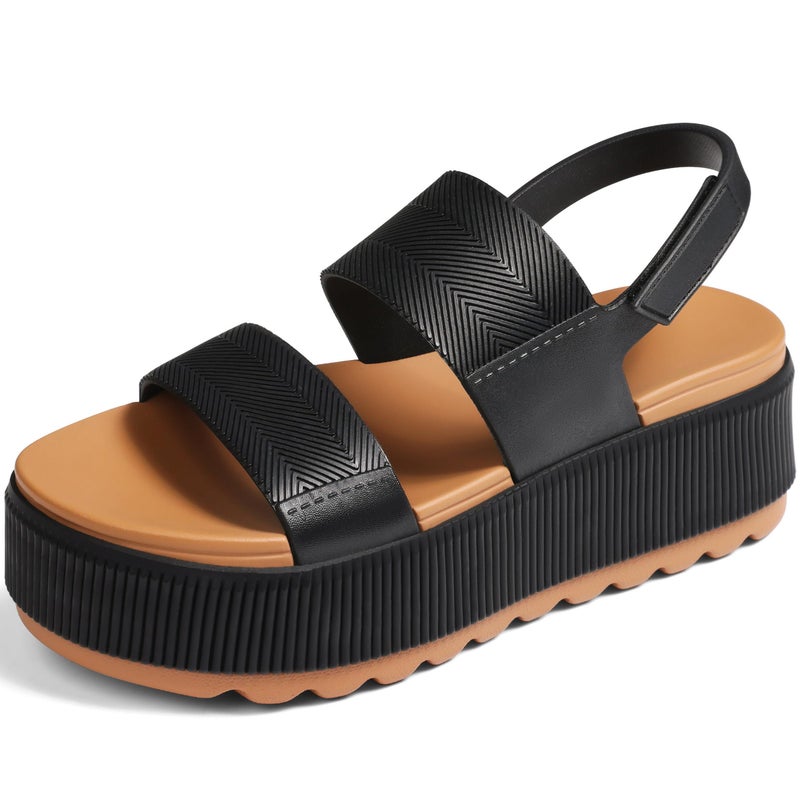 Lovee Cosee Black Platform Sandals for Women 2026 Flatform Water Sandals Chunky Wedge Lug Sole Lightweight Comfortable Summer Outfit Walking Beach Vacation Essentials Trendy Shoe Resort Wears Size 7 - Image 1