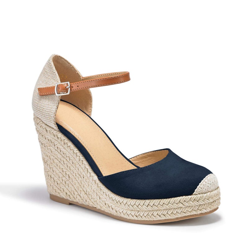 FISACE Womens Summer Espadrille Heel Platform Wedge Sandals Ankle Buckle Strap Closed Toe Shoes - Image 3