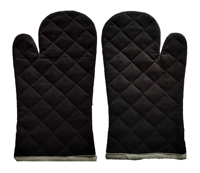 TAGROCK Cotton Padded Kitchen Heat Resistance Baking Oven Mitt Gloves Non Slip Black Set of 2 - Image 1