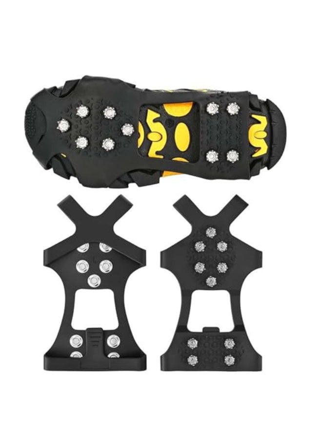 Bukela Wisfunlly Crampons Ice Cleats for Shoes Boots, Rubber Traction Cleats Ice Snow Grips with 10 Stainless Steel Spikes, Winter Outdoor Anti-Slip Crampon for Walking Fishing Climbing Hiking Women Men Kids - Image 1