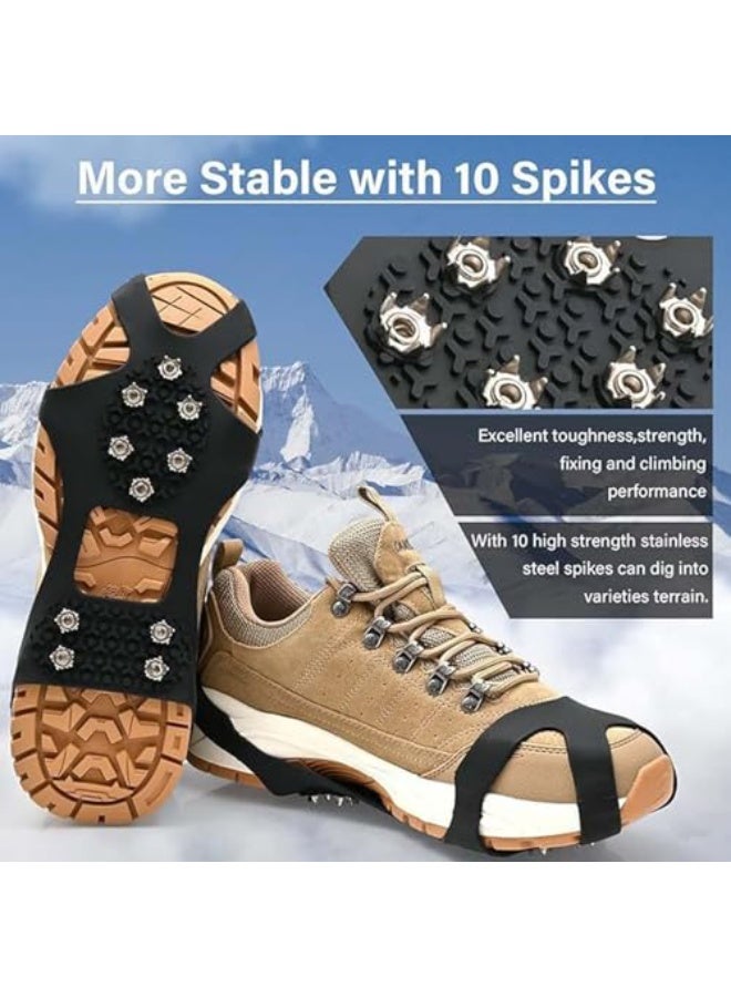 Bukela Wisfunlly Crampons Ice Cleats for Shoes Boots, Rubber Traction Cleats Ice Snow Grips with 10 Stainless Steel Spikes, Winter Outdoor Anti-Slip Crampon for Walking Fishing Climbing Hiking Women Men Kids - Image 2