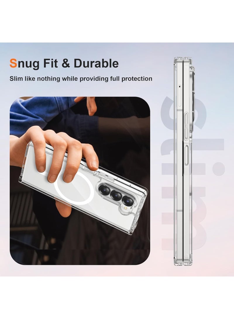 Aookay for Samsung Galaxy Z Fold 7 Magnetic Case, Compatible with Mag-Safe, Transparent Shockproof PC & Flexible TPU Bumper,  Anti-Yellowing Slim Fit Protective Cover for Z Fold 7 (Clear) - Image 3