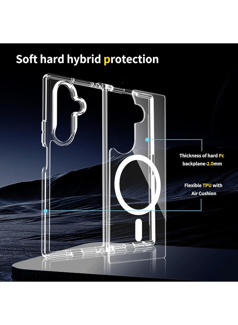 Aookay for Samsung Galaxy Z Fold 7 Magnetic Case, Compatible with Mag-Safe, Transparent Shockproof PC & Flexible TPU Bumper,  Anti-Yellowing Slim Fit Protective Cover for Z Fold 7 (Clear) - Image 5
