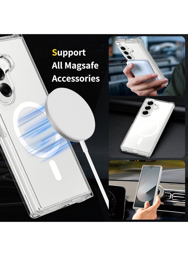 Aookay for Samsung Galaxy Z Fold 7 Magnetic Case, Compatible with Mag-Safe, Transparent Shockproof PC & Flexible TPU Bumper,  Anti-Yellowing Slim Fit Protective Cover for Z Fold 7 (Clear) - Image 2