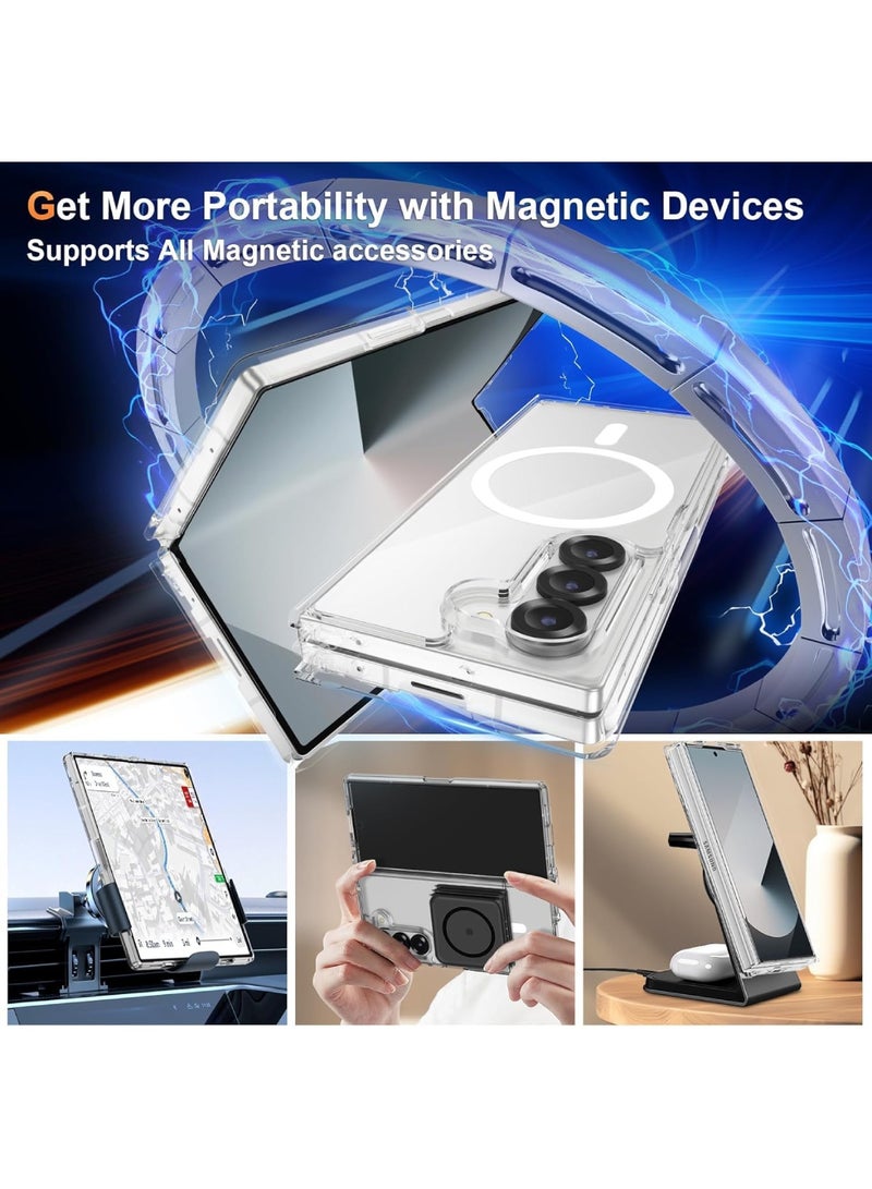 Aookay for Samsung Galaxy Z Fold 7 Magnetic Case, Compatible with Mag-Safe, Transparent Shockproof PC & Flexible TPU Bumper,  Anti-Yellowing Slim Fit Protective Cover for Z Fold 7 (Clear) - Image 4