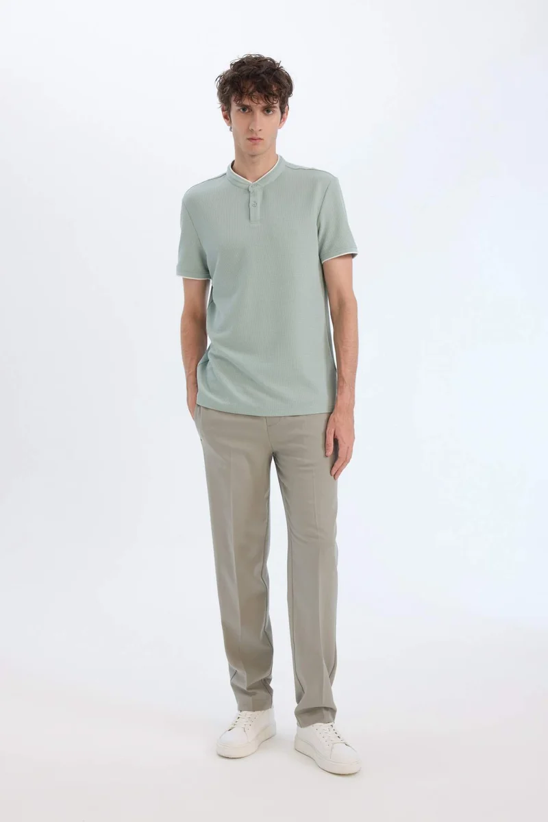 ديفاكتو Slim Fit Dog Collar Short Sleeve Polo T-Shirt