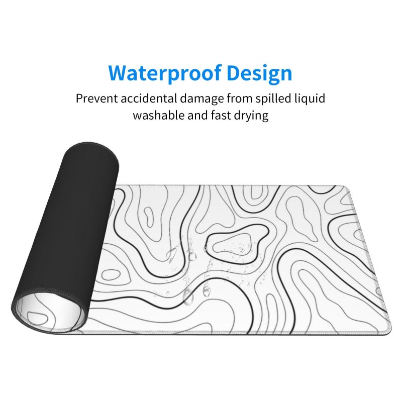 Brecoy Extended Gaming Mouse Pad, Large Gaming Mouse Waterproof with Stitched Edges, Non-Slip Desktop Pad for Home and Office, Level Up Your 31.5x11.8 Inchâ€¦ (White Topographic) - Image 3