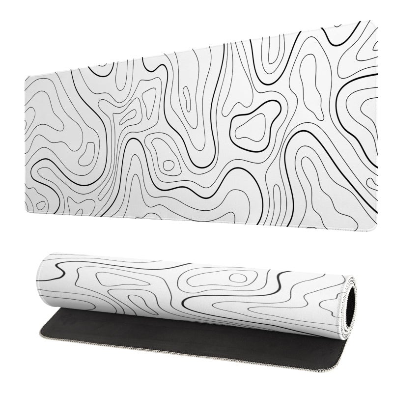 Brecoy Extended Gaming Mouse Pad, Large Gaming Mouse Waterproof with Stitched Edges, Non-Slip Desktop Pad for Home and Office, Level Up Your 31.5x11.8 Inchâ€¦ (White Topographic) - Image 1