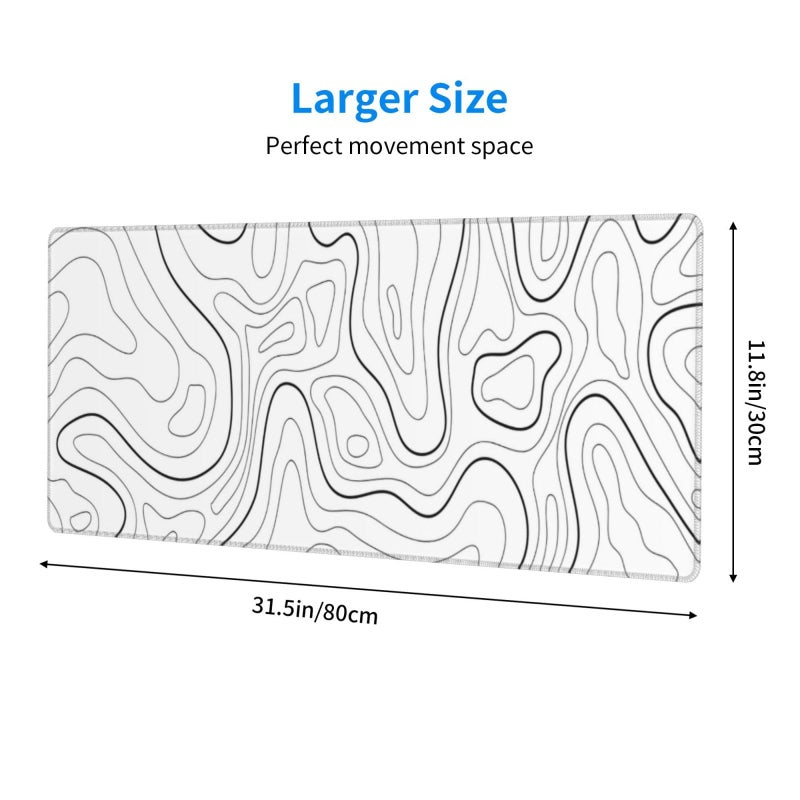 Brecoy Extended Gaming Mouse Pad, Large Gaming Mouse Waterproof with Stitched Edges, Non-Slip Desktop Pad for Home and Office, Level Up Your 31.5x11.8 Inchâ€¦ (White Topographic) - Image 2