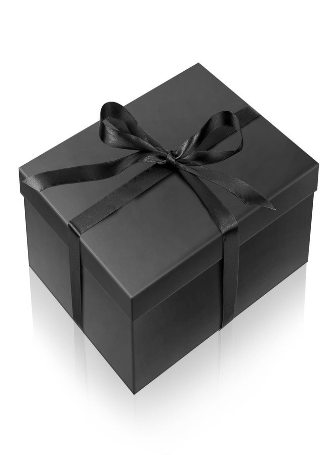 Linelglobal Large Gift Box with Lid for Present with Ribbon Filler Paper for Birthday Anniversary Father Day Foldable 12.6x9.8x4.9 - Black - Image 1